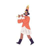 Orchestra with Marching Woman Character in Red Uniform with Flute Illustration vector
