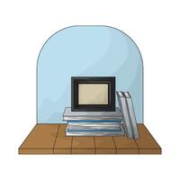 illustration of black photo frame on top of a stack of books vector