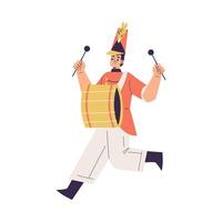 Orchestra with Marching Man Character in Red Uniform with Drum Illustration vector