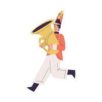 Orchestra with Marching Man Character in Red Uniform with Horn Illustration vector