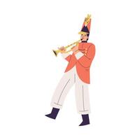 Orchestra with Marching Man Character in Red Uniform with Trumpet Illustration vector