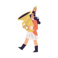 Orchestra with Marching Woman Character in Red Uniform with Trombone Illustration vector