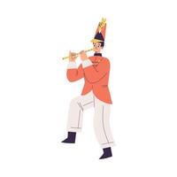 Orchestra with Marching Man Character in Red Uniform with Flute Illustration vector