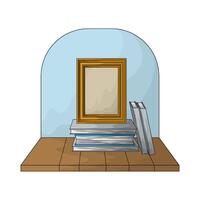 golden photo frame on top of a stack of books vector