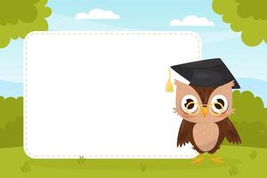 Empty Card with Funny Brown Owl Character with Feather Template vector