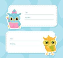 School Owl Character Tags for Note Template vector