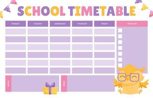 Funny Owl Empty School Timetable with Space Template vector