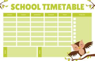 Empty School Timetable with Funny Brown Owl Character with Feather Template vector