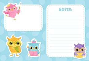 School Owl Character Empty Card for Note Template vector