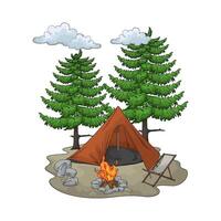 tent with two pine trees vector