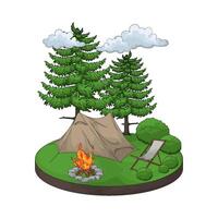 tent with two pine trees illustration vector