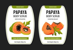 Papaya Fruit Body Scrub Label Design with Cut Section with Seeds and Orange Pulp Template vector
