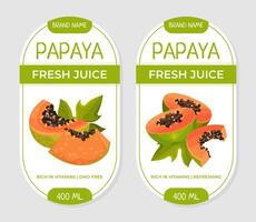 Papaya Fruit Juice Label Design with Cut Section with Seeds and Orange Pulp Template vector