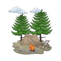 tent by the pine trees vector