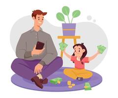 Man Parent Character Teach Daughter Save Money Illustration vector