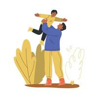 Dad with Son Walking Outdoor Enjoy Recreation Activity Together Illustration vector