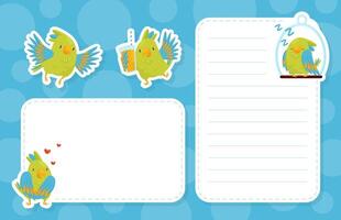 Empty Note Card with Green Parrot Funny Bird Template vector