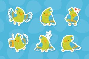 Green Parrot Funny Bird Different Activity Sticker Set vector