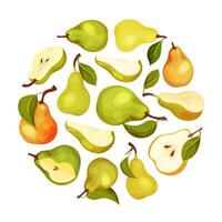 Fresh Pear Fruit Round Composition Design with Garden Crop Template vector