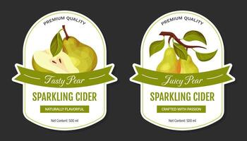 Fresh Pear Fruit Cider Label Design with Garden Crop Template vector