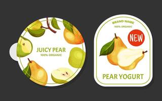 Fresh Pear Fruit Yogurt Label Design with Garden Crop Template vector