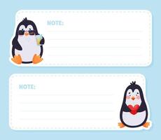 Note Card with Cute Penguin Character Template vector