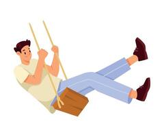 Happy Man on Rope Swing Rocking and Relaxing Illustration vector
