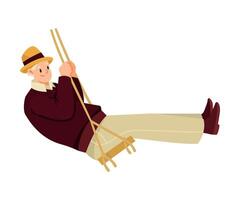 Happy Senior Man on Rope Swing Rocking and Relaxing Illustration vector