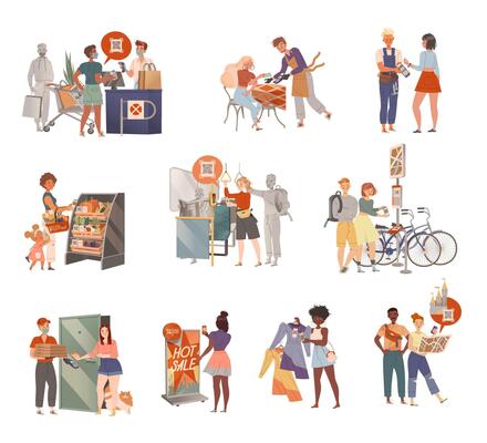 People Character Do Payment Cashless with Credit Card and Gadget Set