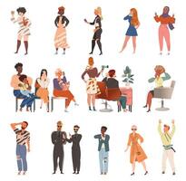 People Queue Standing and Sitting Waiting for Their Turn Set vector