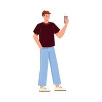 Online Communication with Man Character with Smartphone Chatting Illustration vector