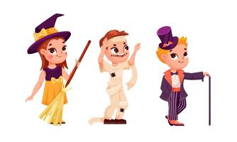 Exciting and Fun Halloween Costumes for Kids Choose from Witch, Mummy, and Magician vector