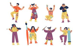 A Collection of Diverse Characters Happily Expressing Their Emotions Through Playful Illustrations vector