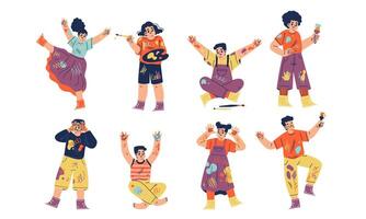 Vibrant and Colorful Characters Perfectly Expressing Joyful Movement Alongside Creativity vector