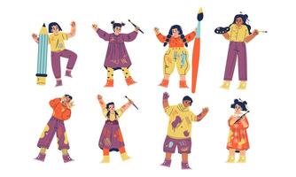Dynamic and Expressive Characters Dressed in Colorful Outfits, United in a Celebration of Creativity vector