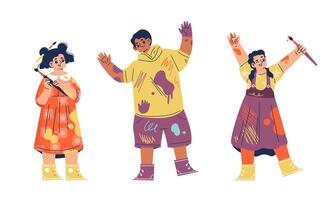 Colorful Art Enthusiasts Joyfully Embracing Creativity Through Meaningful Expression and Engagement vector