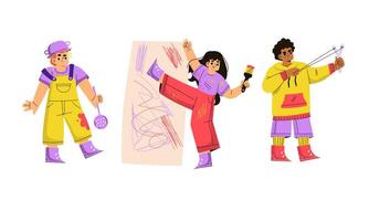 Creative Artists Enthusiastically Engaging in Various Vibrant and Artistic Activities vector