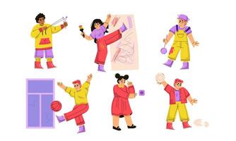 Colorful Characters Working Together on a Variety of Creative Activities and Projects vector