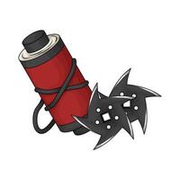 illustration of Ninja Shuriken with red ninja scroll vector