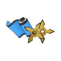 Golden Ninja Star Shuriken with ninja scroll vector