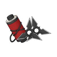 illustration of Shuriken and red ninja scroll vector