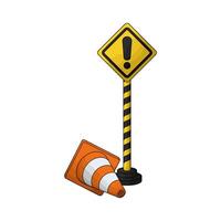 warning sign with traffic cone vector