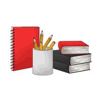 stack of books with pencil holder vector