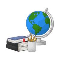 illustration of globe with pile of books vector
