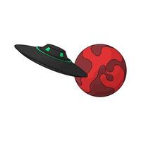 illustration of red planet with ufo vector