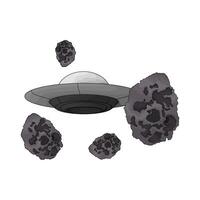 illustration of UFO surrounded by space rock vector