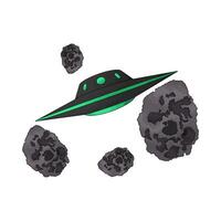 illustration of UFO surrounded by meteorites vector