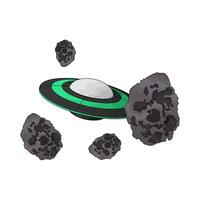 illustration of UFO surrounded by space rocks vector