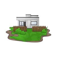 illustration of small house with wooden fence vector