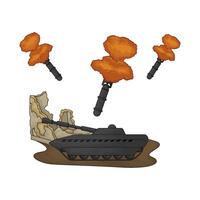 army tank was hit by a bomb illustration vector